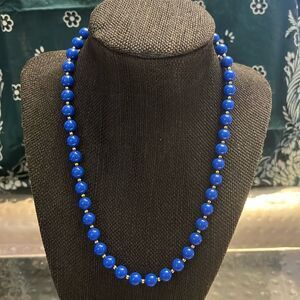 Blue and gold  Beaded necklace and earring set
